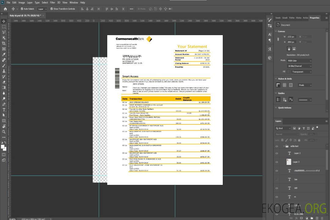 Modèle de relevé bancaire du Commonwealth d'Australie au format Word et PDF, valable pour l'adresse proof template Modèle de relevé bancaire du Commonwealth d'Australie au format Word et PDF, valable pour l'adresse proof template